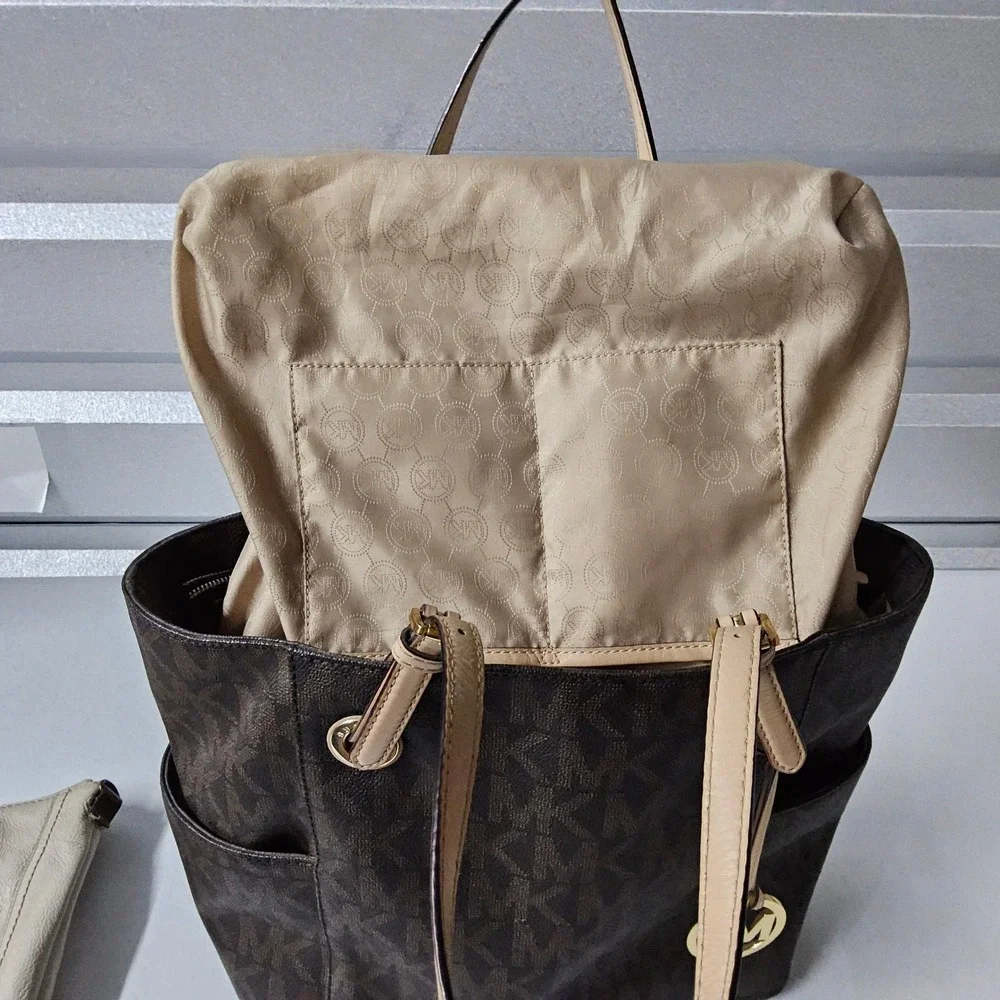 Michael Kors Tote Bag Purse Satchel Brown Signature Print Shoulder Bag - Picture 11 of 16